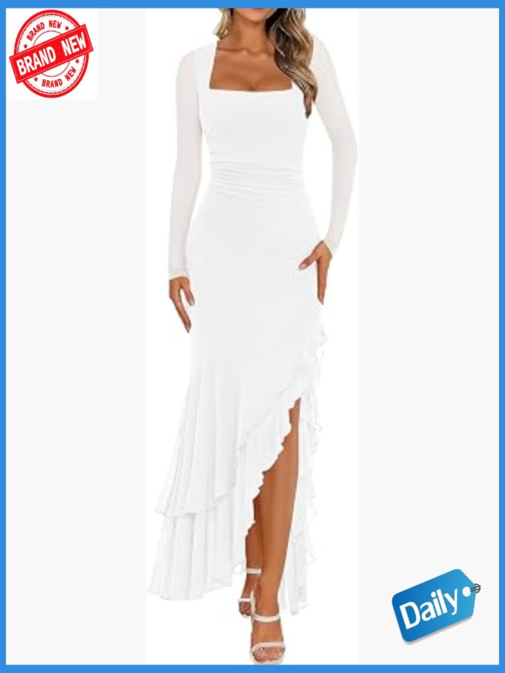 Women's Bodycon Mermaid Ruffle Long Sleeve Maxi Dress